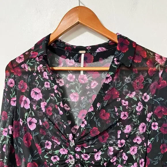 Free People Lucky Shirtee Floral Sheer Top Size S Black Dark Romantic Whimsigoth - Picture 4 of 8